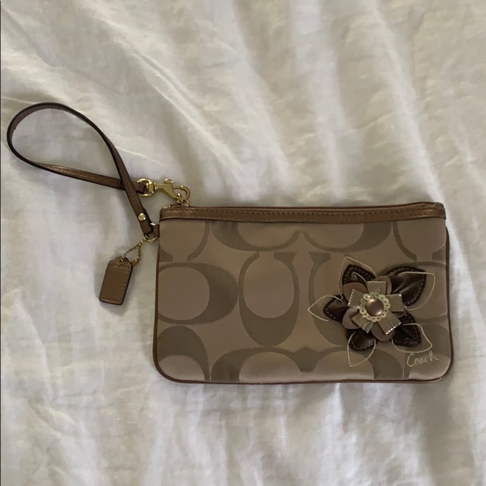 Coach Tan Floral Wristlet